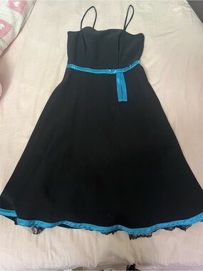 Vintage Black Midi Dress with Teal Trim